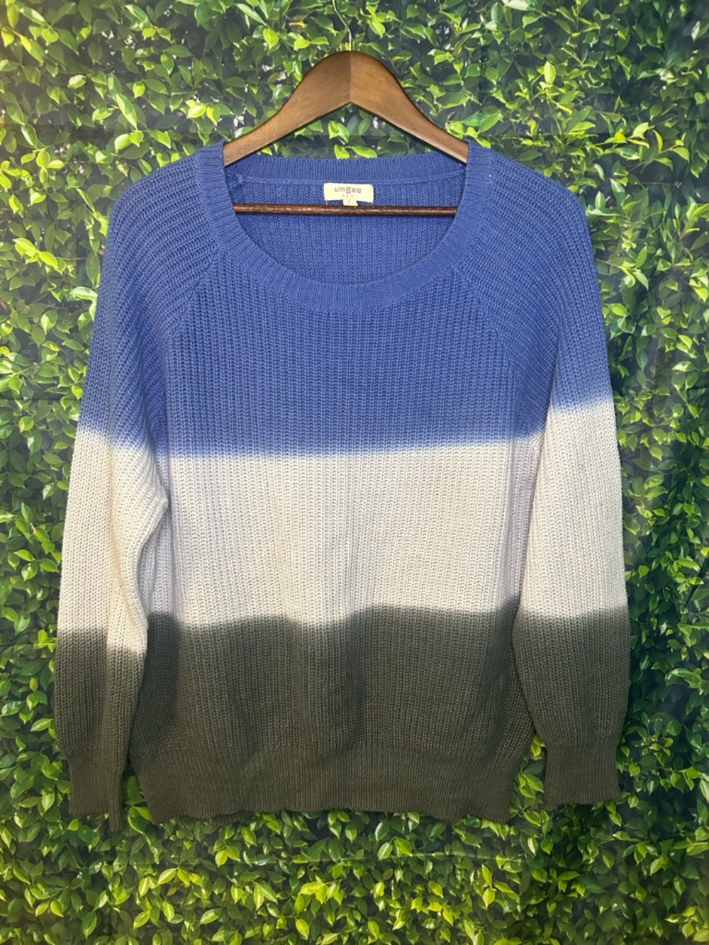 Umgee Blue White Gray Ombre Crewneck Sweater